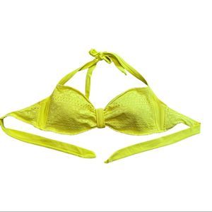 Aerie neon yellow boho print halter bikini top size XL NWOT
